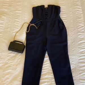 Strapless jumpsuit navy blue